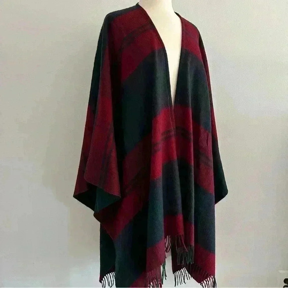 Johnstons Of Elgin Cashmere+ Wool Plaid Poncho One Size - Picture 1 of 13